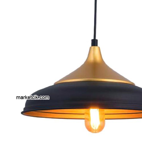 Marketcik RT12 Dekoratif Siyah Retro Sarkıt Avize, Tekli Modern Avize