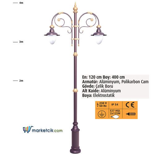 Ayaz 400x120 Dekoratif Park Bahçe Aydınlatma Direği