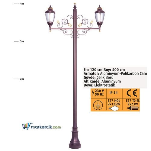 Ayaz 400x120 Dekoratif Park Bahçe Aydınlatma Direği