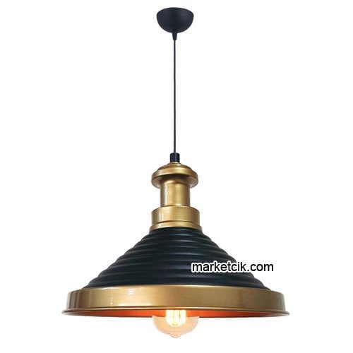 Marketcik RT15 Dekoratif Siyah Retro Sarkıt Avize, Tekli Modern Avize