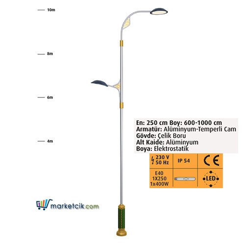 Ayaz 6 Metre 600x250 Dekoratif Park Bahçe Aydınlatma Direği