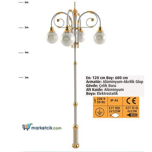 Ayaz 600x120 Dekoratif Park Bahçe Aydınlatma Direği