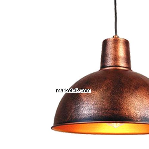 Marketcik RT19 Dekoratif Bakır Eskitme Retro Sarkıt Avize, Tekli Modern Avize