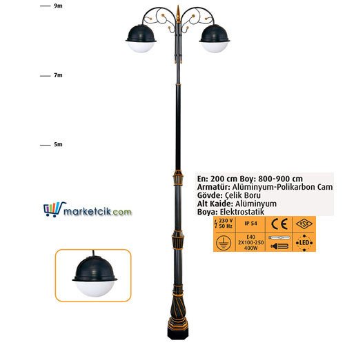 Ayaz 8 Metre 800x200 Dekoratif Park Bahçe Aydınlatma Direği