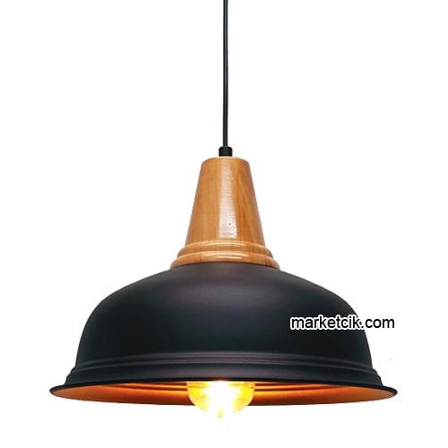 Marketcik RT20 Dekoratif Siyah Retro Sarkıt Avize, Tekli Modern Avize