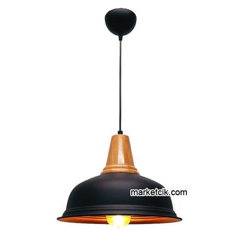Marketcik RT20 Dekoratif Siyah Retro Sarkıt Avize, Tekli Modern Avize
