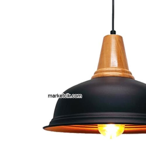 Marketcik RT20 Dekoratif Siyah Retro Sarkıt Avize, Tekli Modern Avize