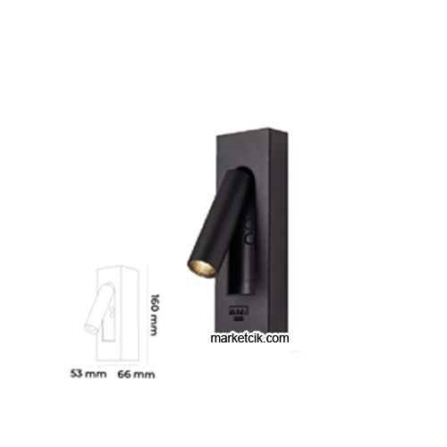 MR8041 Type-C - Usb Şarj Girişli Sıva Altı Saten Gömme LED Yatak Başı Okuma Apliği