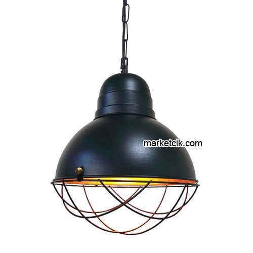 Marketcik RT23 Dekoratif Siyah Kafesli Retro Sarkıt Avize, Tekli Modern Avize