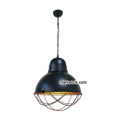 Marketcik RT23 Dekoratif Siyah Kafesli Retro Sarkıt Avize, Tekli Modern Avize