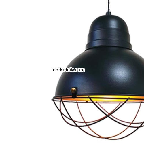 Marketcik RT23 Dekoratif Siyah Kafesli Retro Sarkıt Avize, Tekli Modern Avize