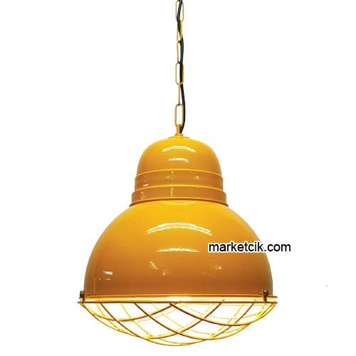Marketcik RT24 Dekoratif Sarı Kafesli Retro Sarkıt Avize, Tekli Modern Avize