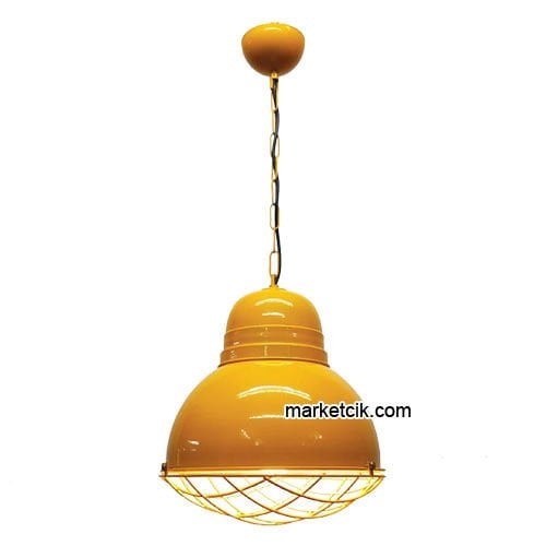 Marketcik RT24 Dekoratif Sarı Kafesli Retro Sarkıt Avize, Tekli Modern Avize