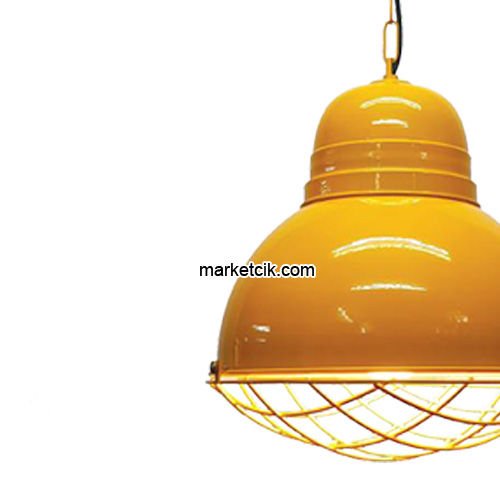 Marketcik RT24 Dekoratif Sarı Kafesli Retro Sarkıt Avize, Tekli Modern Avize
