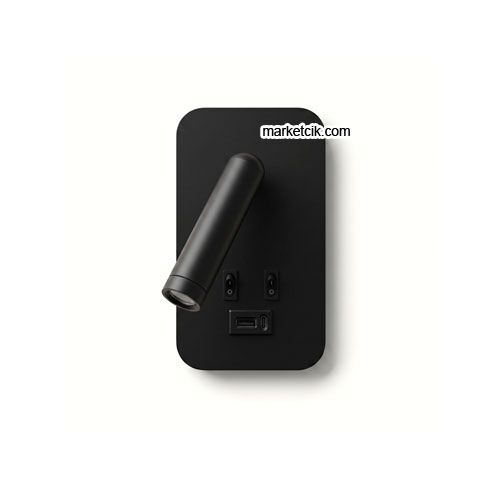 MR8130 Type-C - Usb Şarj Girişli Sıva Üstü Siyah LED Yatak Başı Okuma Apliği