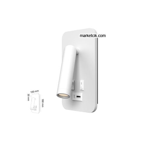 MR8131 Type-C - Usb Şarj Girişli Sıva Üstü Beyaz LED Yatak Başı Okuma Apliği