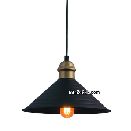 Marketcik RT26 Dekoratif Siyah Retro Sarkıt Avize, Tekli Modern Avize