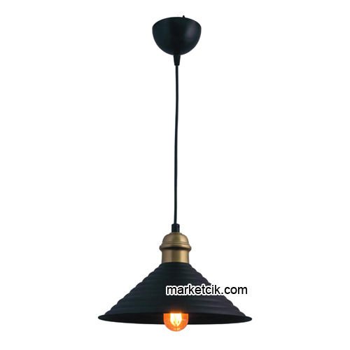 Marketcik RT26 Dekoratif Siyah Retro Sarkıt Avize, Tekli Modern Avize