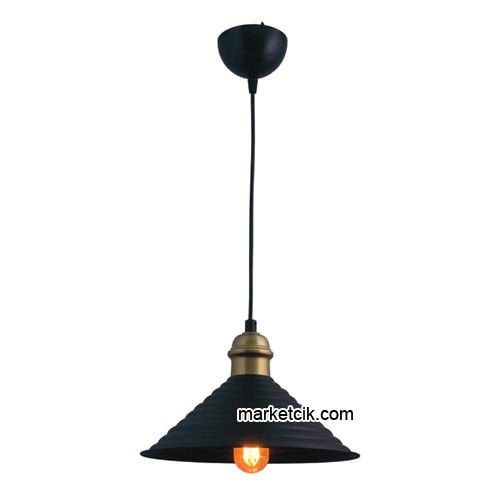 Marketcik RT26 Dekoratif Siyah Retro Sarkıt Avize, Tekli Modern Avize