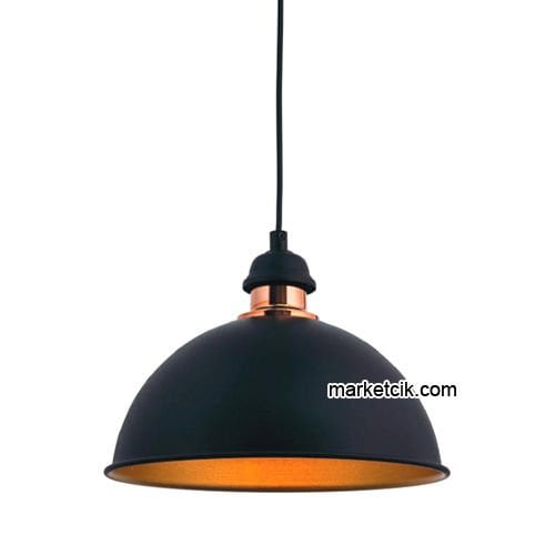 Marketcik RT27 Dekoratif Siyah Retro Sarkıt Avize, Tekli Modern Avize