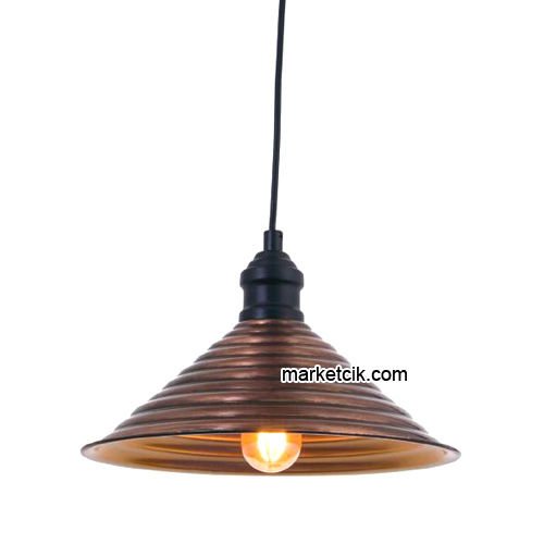 Marketcik RT25 Dekoratif Bakır Eskitme Retro Sarkıt Avize, Tekli Modern Avize