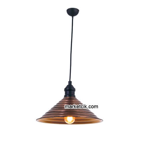 Marketcik RT25 Dekoratif Bakır Eskitme Retro Sarkıt Avize, Tekli Modern Avize