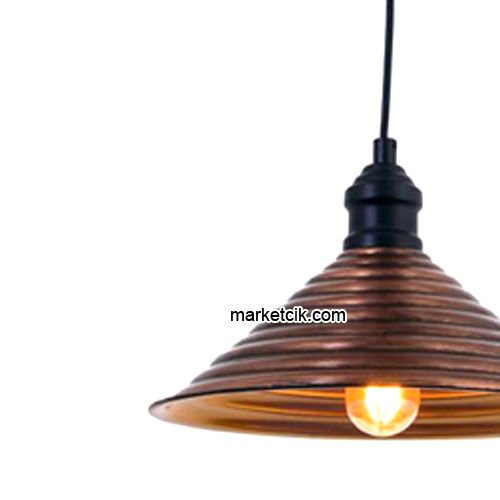 Marketcik RT25 Dekoratif Bakır Eskitme Retro Sarkıt Avize, Tekli Modern Avize