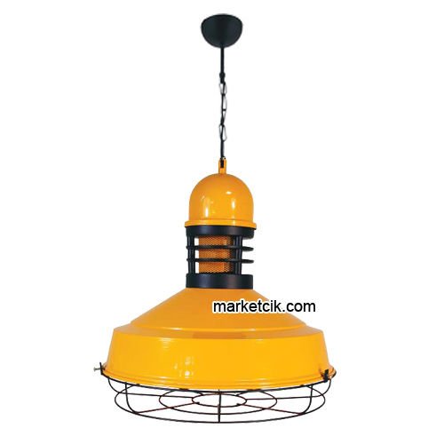 Marketcik RT30 Dekoratif Sarı Kafesli Retro Sarkıt Avize, Tekli Modern Avize