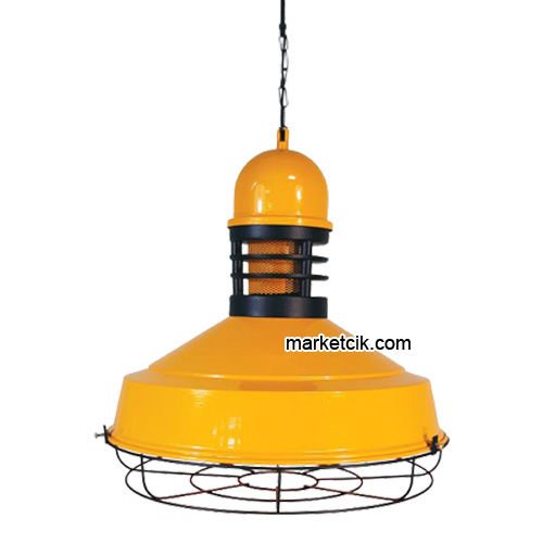 Marketcik RT30 Dekoratif Sarı Kafesli Retro Sarkıt Avize, Tekli Modern Avize