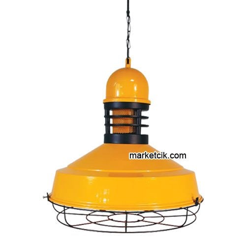 Marketcik RT30 Dekoratif Sarı Kafesli Retro Sarkıt Avize, Tekli Modern Avize