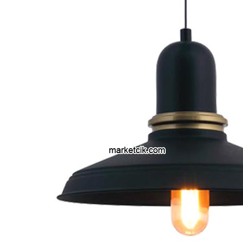 Marketcik RT31 Dekoratif Siyah Retro Sarkıt Avize, Tekli Modern Avize