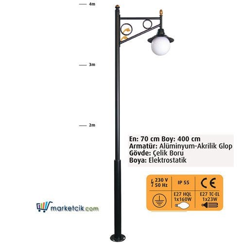 Ayaz 400x70 Dekoratif Park Bahçe Aydınlatma Direği
