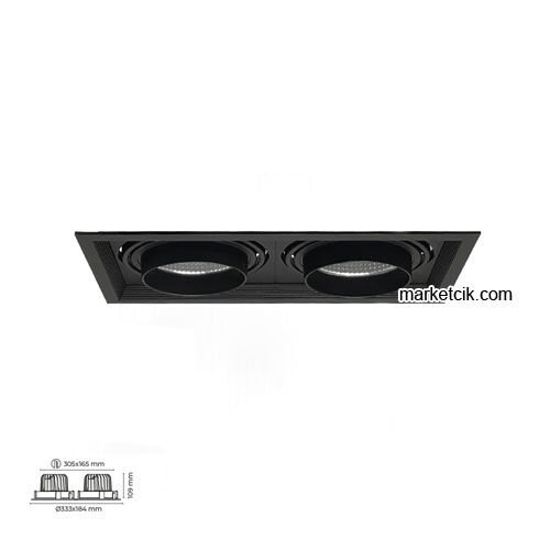 Marketcik 2x30-40 Watt Sıva Altı İkili Mağaza Led Spot Armatür Siyah-Beyaz Kasa MR2082