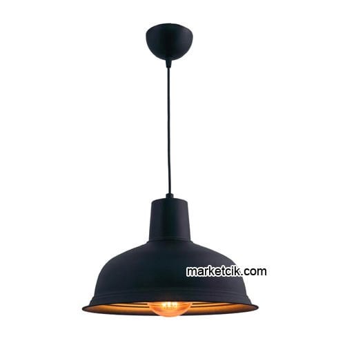 Marketcik RT36 Dekoratif Siyah Retro Sarkıt Avize, Tekli Modern Avize