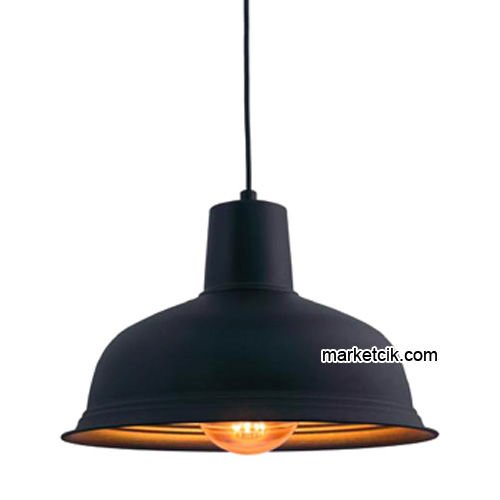 Marketcik RT36 Dekoratif Siyah Retro Sarkıt Avize, Tekli Modern Avize