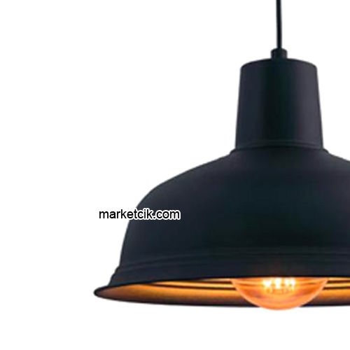 Marketcik RT36 Dekoratif Siyah Retro Sarkıt Avize, Tekli Modern Avize