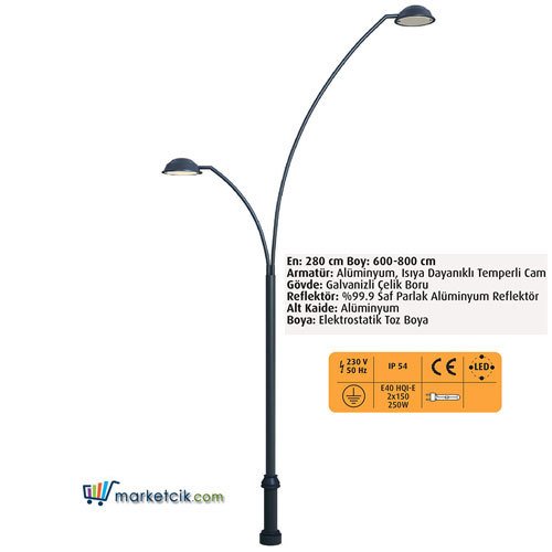 Ayaz 6 Metre 600x280 Dekoratif Park Bahçe Aydınlatma Direği