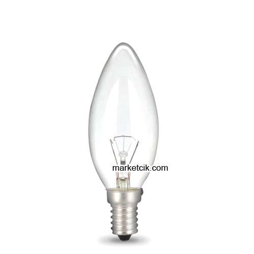 E14 Duy 40Watt Şeffaf Avize Ampul Sarı Işık