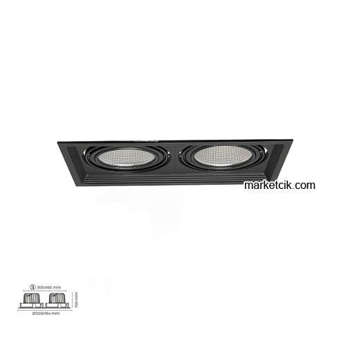 Marketcik 2x30-40 Watt Sıva Altı İkili Mağaza Led Spot Armatür Siyah-Beyaz Kasa MR2082D