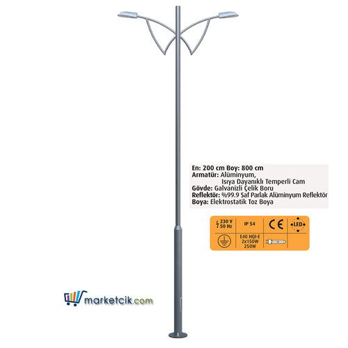 Ayaz 800x200 Dekoratif Park Bahçe Aydınlatma Direği