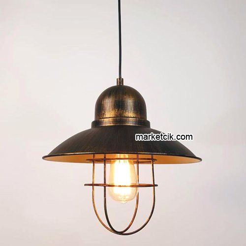 Marketcik RT38 Dekoratif Kafesli Eskitme Retro Sarkıt Avize, Tekli Modern Avize
