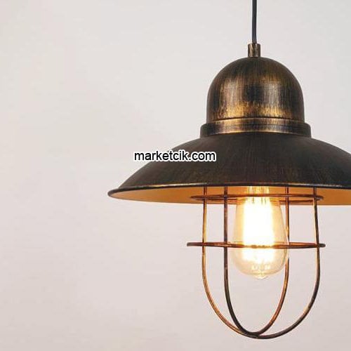 Marketcik RT38 Dekoratif Kafesli Eskitme Retro Sarkıt Avize, Tekli Modern Avize