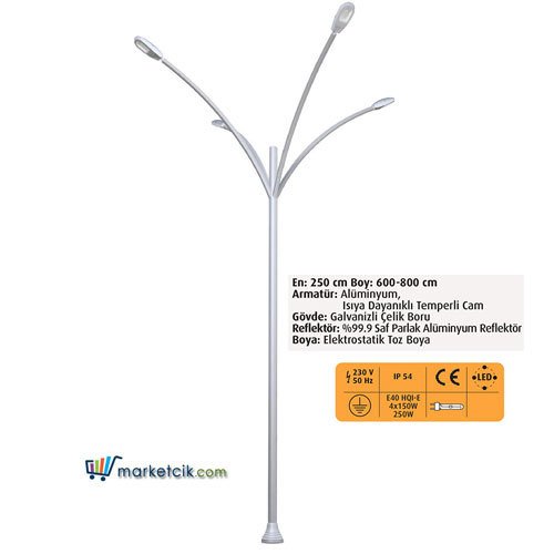 Ayaz 6 Metre 600x250 Dekoratif Park Bahçe Aydınlatma Direği