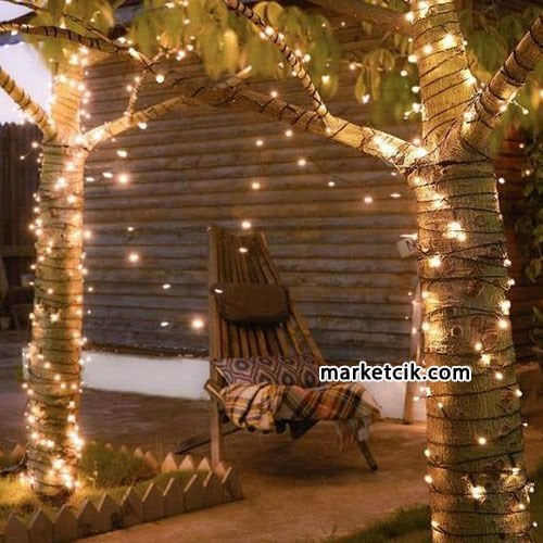 Marketcik 10 Metre Dış Mekan Ağaç Işıklandırma Sabit Led Işık Yeşil Kablo