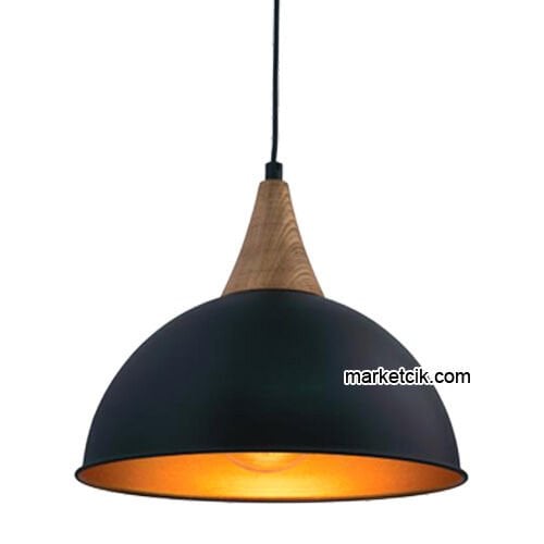 Marketcik RT41 Dekoratif Siyah Retro Sarkıt Avize, Tekli Modern Avize