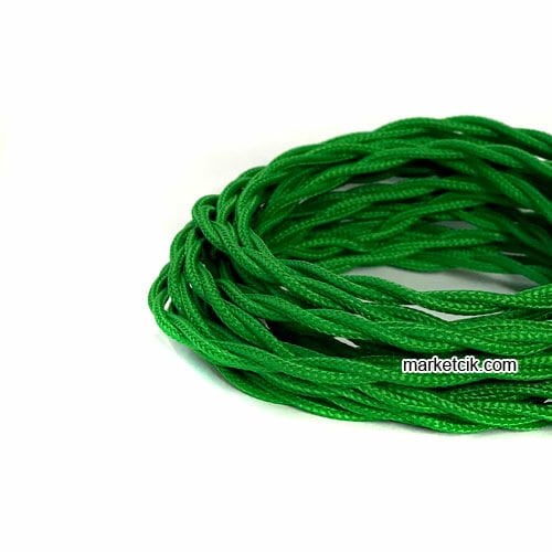 Marketcik 2x0,50mm Yeşil Renkli Dekoratif BURGULU Kumaş Kablo, 5 Metrelik Paket