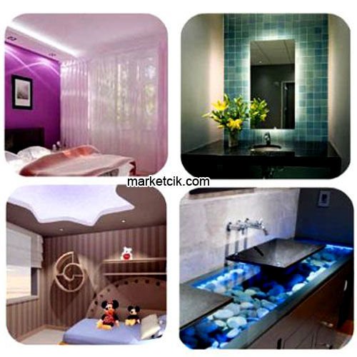 Marketcik Yapışkanlı 5 metre İç Mekan Şerit Led RGB Renkli Işık