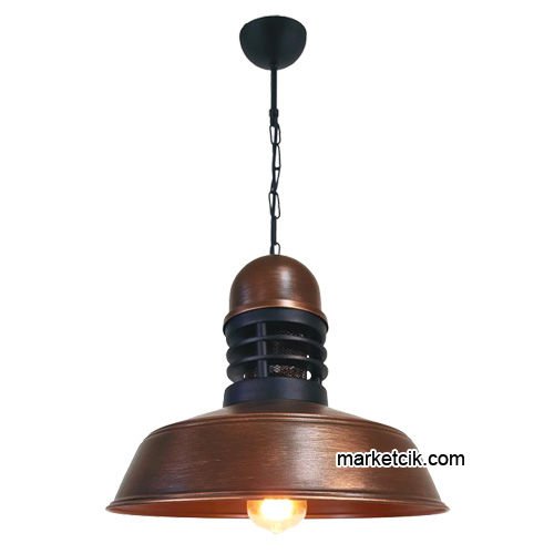 Marketcik RT52 Dekoratif Bakır Eskitme Retro Sarkıt Avize, Tekli Modern Avize