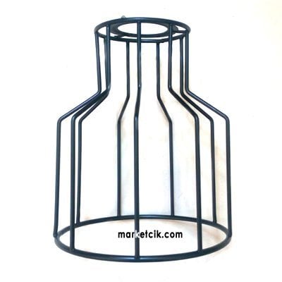 Dekoratif Rustik Ampuller İçin Tel Kafes Avize, Dik Yuvarlak Model, Siyah Renk ve Boyanabilir Ham Demir