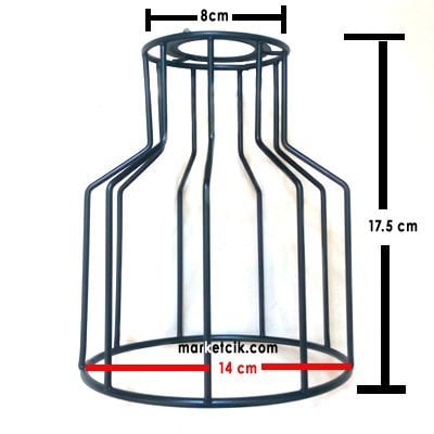 Dekoratif Rustik Ampuller İçin Tel Kafes Avize, Dik Yuvarlak Model, Siyah Renk ve Boyanabilir Ham Demir
